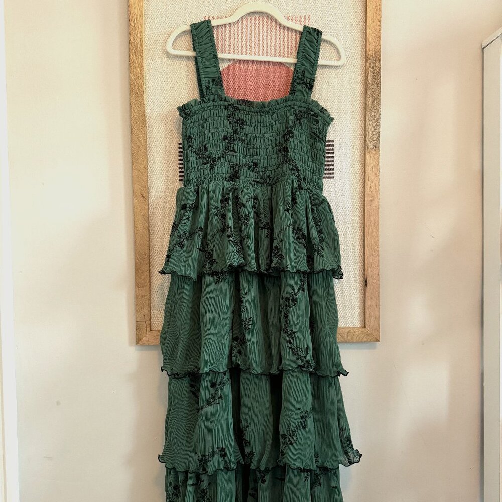 Ganni Pleated Georgette Dress - Green - L